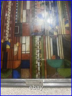Frank Lloyd Wright Adapted Stained Glass Saguaro Forms & Cactus Flowers Panel