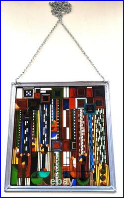 Frank Lloyd Wright Adapted Stained Glass Saguaro Forms & Cactus Flowers Panel