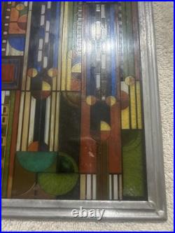 Frank Lloyd Wright Adapted Stained Glass Saguaro Forms & Cactus Flowers Panel