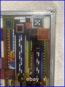 Frank Lloyd Wright Adapted Stained Glass Saguaro Forms & Cactus Flowers Panel