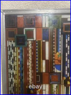 Frank Lloyd Wright Adapted Stained Glass Saguaro Forms & Cactus Flowers Panel