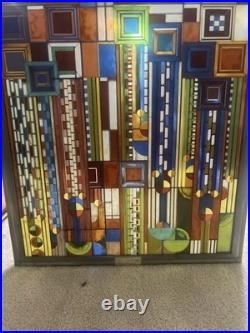 Frank Lloyd Wright Adapted Stained Glass Saguaro Forms & Cactus Flowers Panel