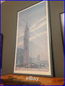Frank Lloyd Wright Architecture Poster Framed 1984 Golden Beacon Chicago