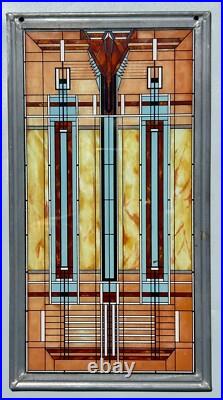 Frank Lloyd Wright Art Deco Oak Park Skylight Stained Glass Panel Lead Frame 13