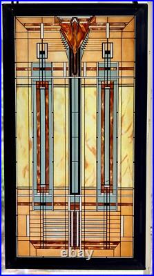 Frank Lloyd Wright Art Deco Oak Park Skylight Stained Glass Panel Lead Frame 13