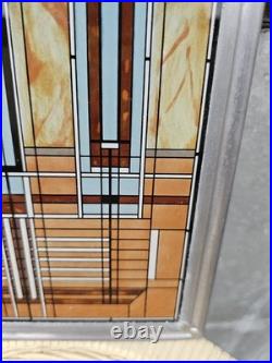 Frank Lloyd Wright Art Deco Oak Park Skylight Stained Glass Panel Lead Frame 13