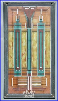 Frank Lloyd Wright Art Deco Oak Park Skylight Stained Glass Panel Lead Frame 13