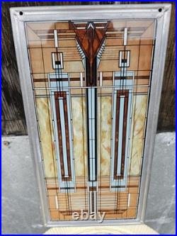 Frank Lloyd Wright Art Deco Oak Park Skylight Stained Glass Panel Lead Frame 13