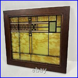 Frank Lloyd Wright Art Glass Window Panel Wood Frame Arts and Crafts Mission Vtg