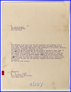 Frank Lloyd Wright Authentic Signed 8.5x11 1933 Typed Letter BAS #AD04261