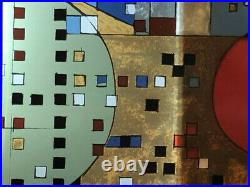 Frank Lloyd Wright City By The Sea Leaded Stained Glass Art Deco Window Panel