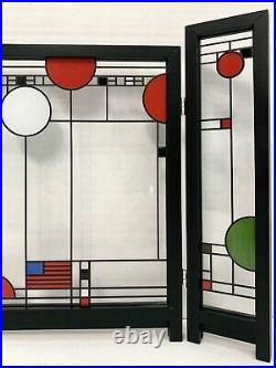 Frank Lloyd Wright Coonley Playhouse Triptych Window Tabletop Art Glass Panel