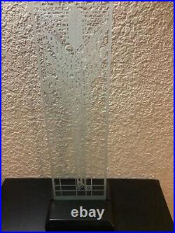 Frank Lloyd Wright Dana Thomas Sumac Etched Glass Panel with Stand, Clear. EUC
