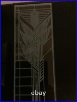 Frank Lloyd Wright Dana Thomas Sumac Etched Glass Panel with Stand, Clear. EUC