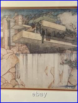 Frank Lloyd Wright FALLING WATER / FALLING WATER PRINT Matted & Framed MoMA VTG