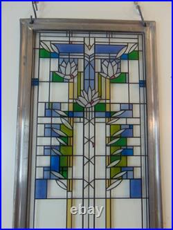 Frank Lloyd Wright Foundation Cert. Water Lilies Stained Glass Panel 17.25 Long