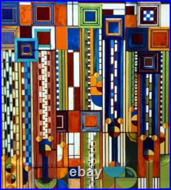 Frank Lloyd Wright Foundation STAINED GLASS Panel Suncatcher 12 by 11