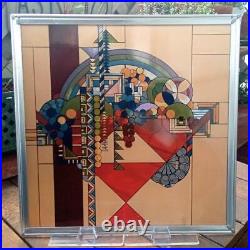 Frank Lloyd Wright Foundation Stained Glass Art Panel Reproduction Vintage Used