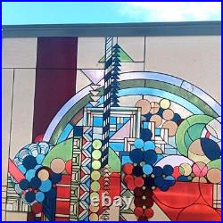 Frank Lloyd Wright Foundation Stained Glass Art Panel Reproduction Vintage Used