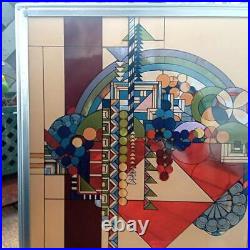 Frank Lloyd Wright Foundation Stained Glass Art Panel Reproduction Vintage Used