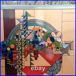 Frank Lloyd Wright Foundation Stained Glass Art Panel Reproduction Vintage Used
