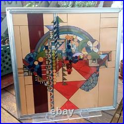 Frank Lloyd Wright Foundation Stained Glass Art Panel Reproduction Vintage Used