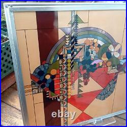 Frank Lloyd Wright Foundation Stained Glass Art Panel Reproduction Vintage Used
