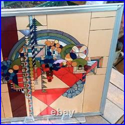 Frank Lloyd Wright Foundation Stained Glass Art Panel Reproduction Vintage Used