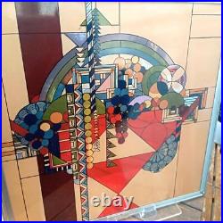 Frank Lloyd Wright Foundation Stained Glass Art Panel Reproduction Vintage Used