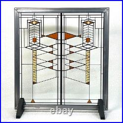 Frank Lloyd Wright Foundation Stained Glass Art Panel Vintage 2544G