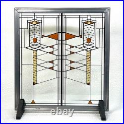 Frank Lloyd Wright Foundation Stained Glass Panel Geometric Design with Stand