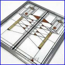 Frank Lloyd Wright Foundation Stained Glass Panel Geometric Design with Stand
