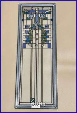 Frank Lloyd Wright Foundation Waterlilies Framed Stained Glass Panel 17x6