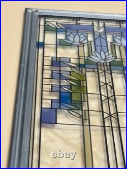 Frank Lloyd Wright Foundation Waterlilies Framed Stained Glass Panel 17x6