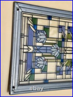 Frank Lloyd Wright Foundation Waterlilies Framed Stained Glass Panel 17x6
