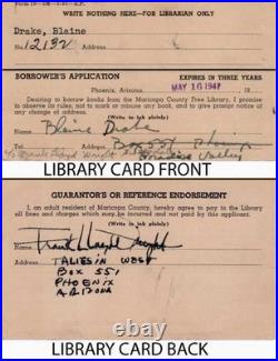 Frank Lloyd Wright Full Signiture Apprentice Blaine Drake Library Card