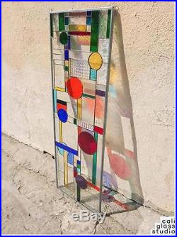 Frank Lloyd Wright Geometric Abstract Tiffany Style Stained Glass Window Panel 2