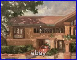 Frank Lloyd Wright Grand Rapids House On College Original Oil Painting Frank Lloyd Wright Grand Rapids House On College Original Oil Painting
