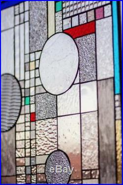 Frank Lloyd Wright Insp Abstract Tiffany Stained Glass Window Panel Geomtric 24