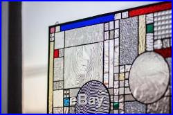 Frank Lloyd Wright Insp Abstract Tiffany Stained Glass Window Panel Geomtric 24