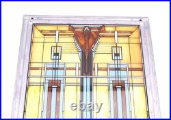 Frank Lloyd Wright Inspired Art Glass Panel Hanging Window Decor