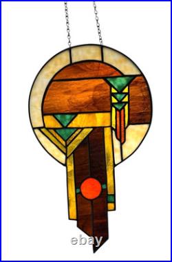 Frank Lloyd Wright Inspired Stained Glass Sun Catcher Prairie School Style Vtg