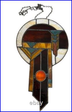Frank Lloyd Wright Inspired Stained Glass Sun Catcher Prairie School Style Vtg