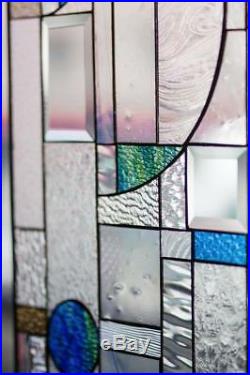 Frank Lloyd Wright Inspired Tiffany Style Stained Glass Window Geometric Beveled
