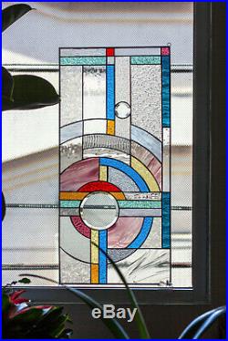 Frank Lloyd Wright Insprd Tiffany Style Stained Glass Beveled Window Moon Rise