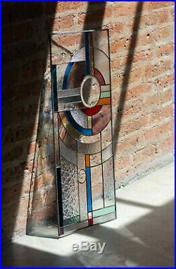 Frank Lloyd Wright Insprd Tiffany Style Stained Glass Beveled Window Moon Rise