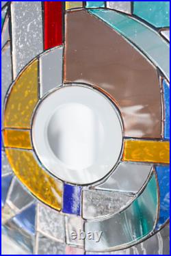 Frank Lloyd Wright Insprd Tiffany Style Stained Glass Window 24 by 11 Inches