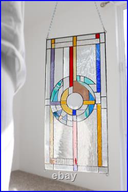 Frank Lloyd Wright Insprd Tiffany Style Stained Glass Window 24 by 11 Inches