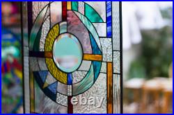Frank Lloyd Wright Insprd Tiffany Style Stained Glass Window 24 by 11 Inches