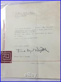 Frank Lloyd Wright Letter Signed March 7 1957 Coa Loa Jsa